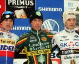 The men&#039;s podium: Nys, Stybar, Albert - the same personnel as Worlds 2009. ? Bart Hazen
