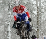 Van den Brand remounts in the snow at Kalmthout. ? Bart Hazen