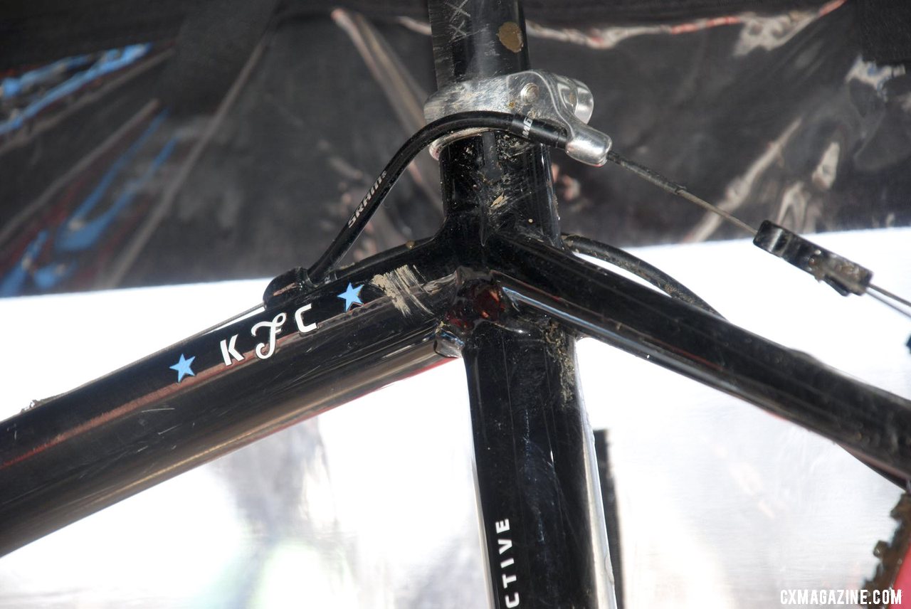 Compton\'s Trek displays her nickname and is equipped with Gore Ride-on shift cables but not brake cables. © Cyclocross Magazine