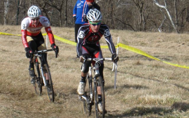 Andrew Reardon leads through the thick grass