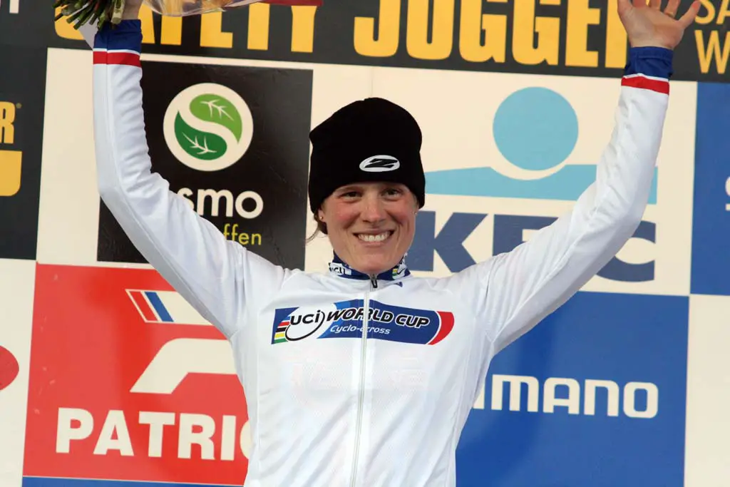 Katie Compton keeps the UCI Cyclocross World Cup leader\'s jersey. ?Bart Hazen