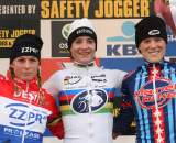 The women's podium: 1) Marianne Vos, 2) Daphny van den Brand, 3) Katie Compton (Planet Bike) ?Bart Hazen