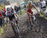 Wietse Bosmans and Vinnie Braet slip along in the mud © Bart Hazen