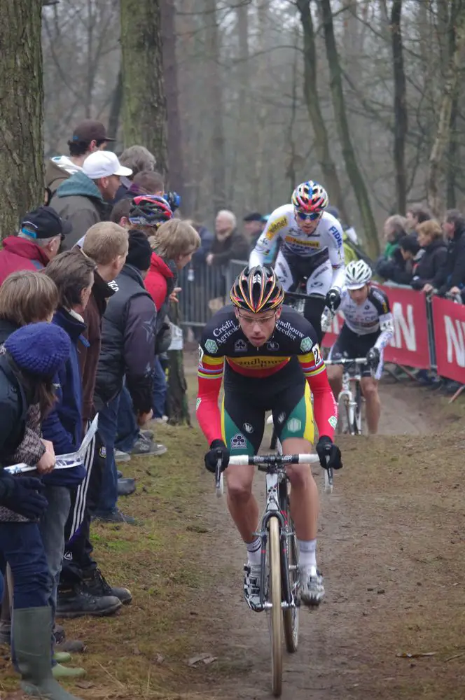 Sven Nys leads the newly crowned World Champion Zdenek Stybar. Photo courtesy of Christine 