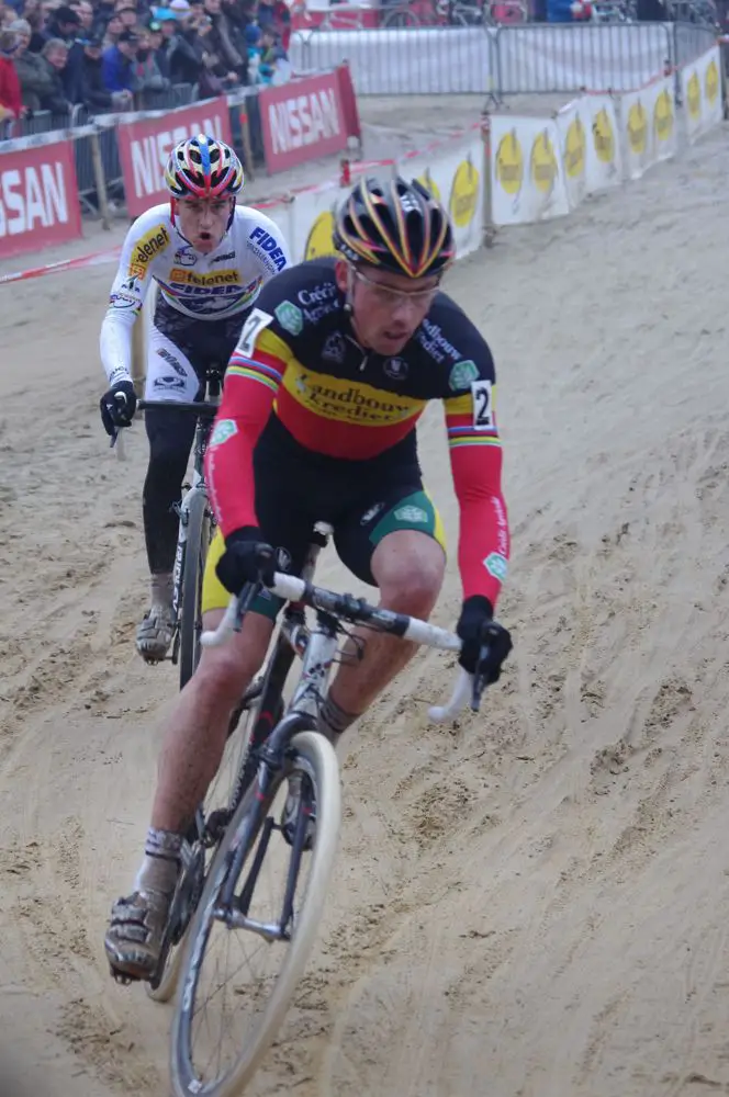 Sven Nys leads Stybar through the sand. Photo courtesy of Christine Vardaros. 