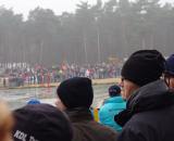 Even moderate temps and heavy fog weren't enough to keep the spectators away.  Photo courtesy of Christine Vardaros.  