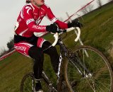 With a fifth place finish, Torey Philipp (Team Specialized Racing) leaps over Bruno Pitton (Davis Bike Club) for the lead in the Sacramento Cyclocross Series.