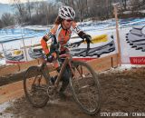 in the Masters Women 45-49 and 50-54 Abel hitting the barriers at the 45-49 and 50-54 at the 2014 National Cyclocross Championships. © Steve Anderson