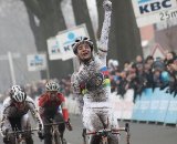 Marianne Vos wins the Azencross in Loenhout in a sprint from Kupfernagel and van den Brand © Bart Hazen