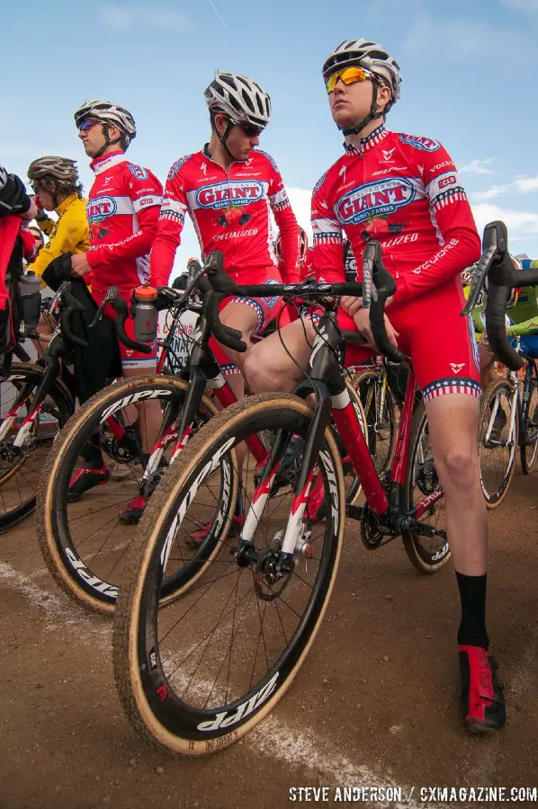 The CalGiant front row domination in U23 2014 Cyclocross National Championships. © Steve Anderson