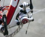 The Look fork uses I.S. disc brake mounts, and a post mount converter for this BB7 disc brake. ©Cyclocross Magazine