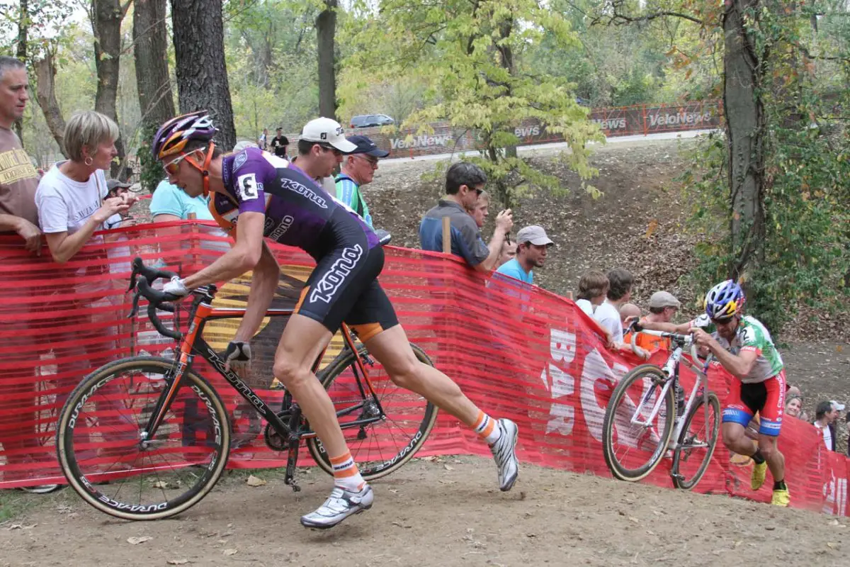 Tim Johnson chasing Trebon up a climb mid-race © Amy Dykema