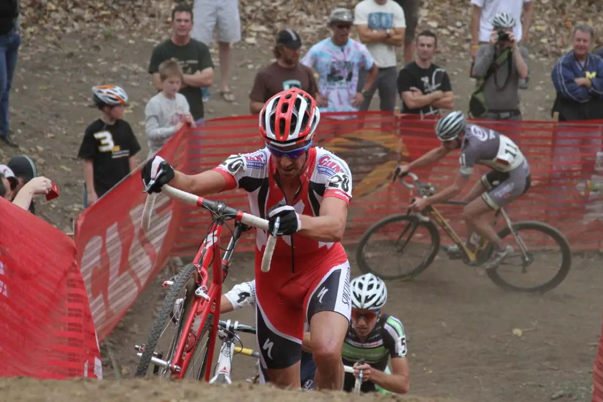 Wells on the climb, with Driscoll, Schouten and another rider following © Amy Dykema