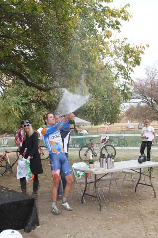 Danny Summerhill celebrates with a shower of champagne © Amy Dykema