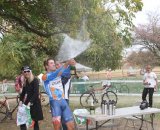 Danny Summerhill celebrates with a shower of champagne © Amy Dykema