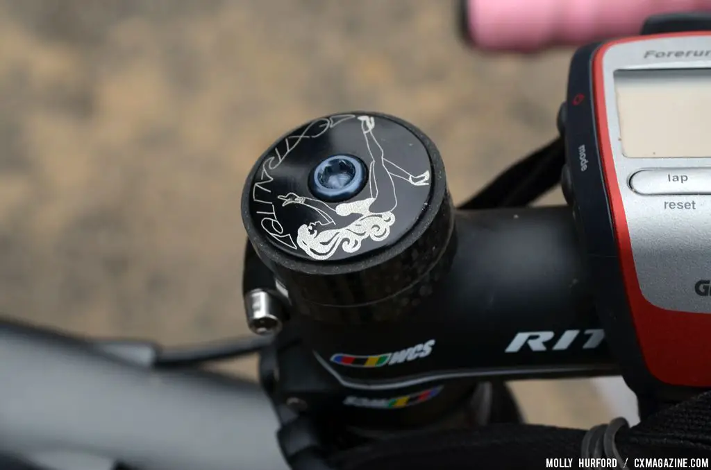 The Extralite headset cap was special-ordered for Mackenzie Woodring\'s Barry Roubaix-winning Foundry Auger. © Cyclocross Magazine