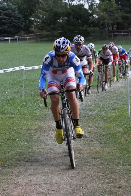 Tim Johnson leads the train into the trees © Amy Dykema