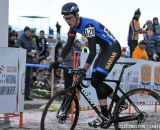 Johnson skidding across the line in the first ever Collegiate Relay at the 2014 National Cyclocross Championships. © Steve Anderson