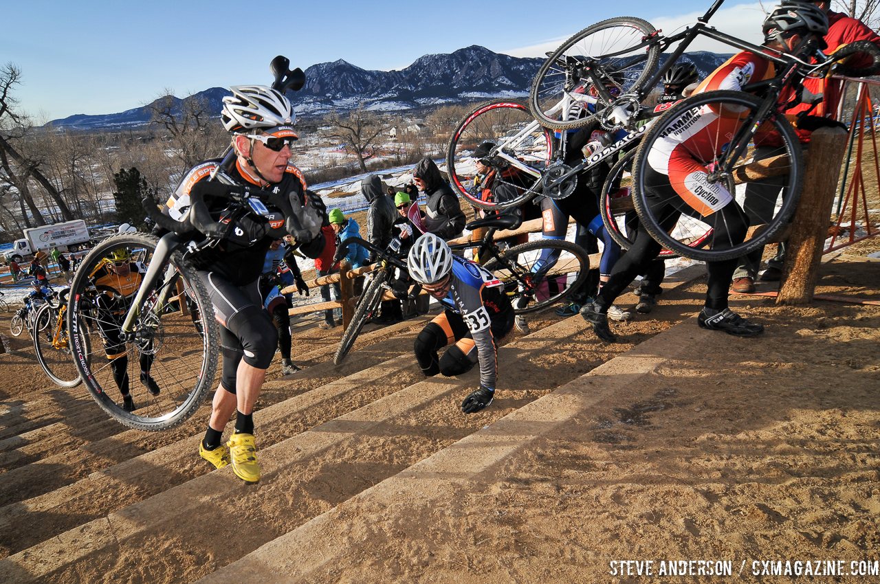 First lap congestion and chaos. 2014 Masters 45-49 Cyclocross National Championships. © Steve Anderson