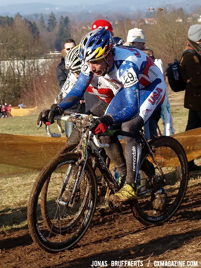 Tim Johnson streaks past a Swiss rider