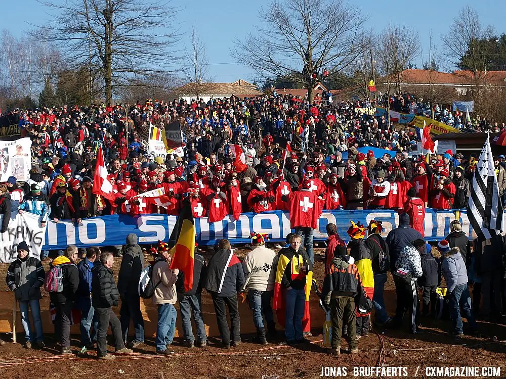 The Swiss fans, ready to roar and ring their 50-pound cowbells