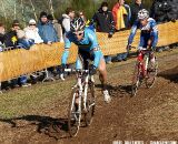 Niels Albert leads Jonathan Page through a corner