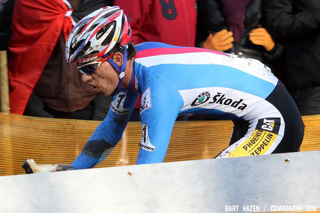 Zdenek Stybar taking the final turn before turning into the final lap