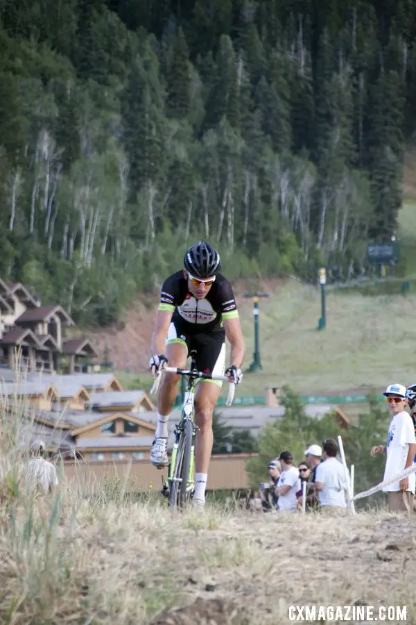 Trebon takes the lead in his new kit. 2012 Raleigh Midsummer Night Cyclocross Race. @Cyclocross Magazine