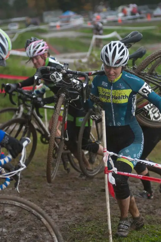 At the top of a very-muddy runup at Raceway CX on October 24, 2010 at Pacific Raceways in Kent. © Karen Johanson