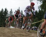 The furious pace of lap one in the men's Elite race. © Kenton Berg