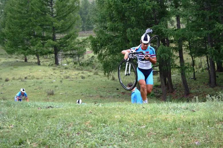 Running and shouldering are skills that the Mongolian Team have developed. Photo: Courtesy Tom Lanhove