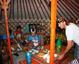 The team meets over breakfast in a traditional yurt. Photo: Courtesy Tom Lanhove
