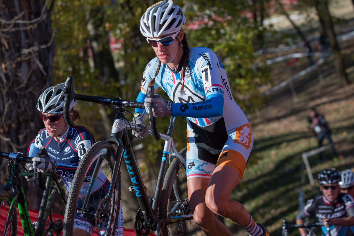 Nicole Duke led the chase for the lead in Sunday\'s elite women\'s race. © Wil Matthews