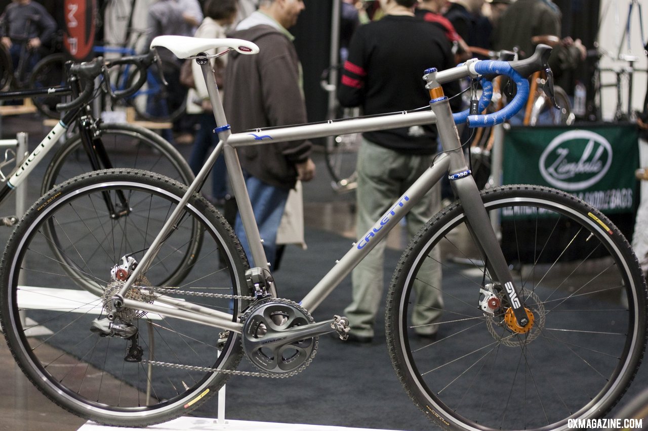 Caletti\'s new titanium, disc and Di2-equipped cyclocross machine. NAHBS 2012. ©Cyclocross Magazine 