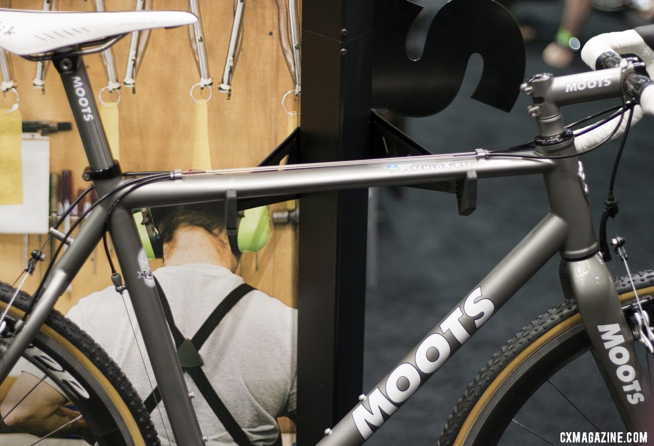 Moots Titanium PsychloX RSL features Moots\' own fork and ti stem and seatpost. NAHBS 2012. ©Cyclocross Magazine
