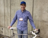 Jon Cariveau poses with his "Best Cyclocross Bike" winning Moots Titanium PsychloX RSL cyclocross bike, NAHBS 2012. ©Cyclocross Magazine