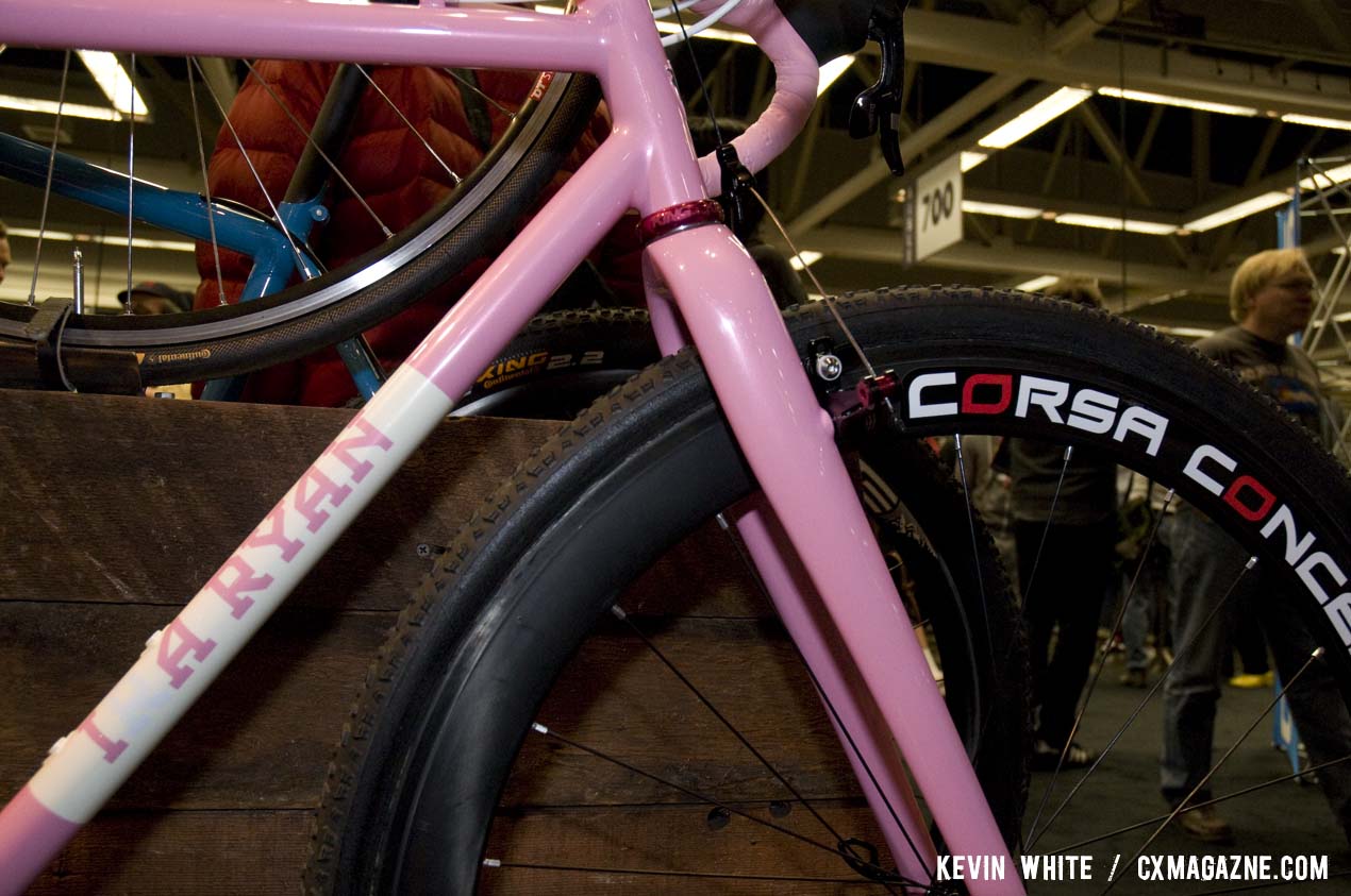 A carbon race fork was painted pink to match the bike. © Kevin White