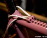 Cables run along the top tube of the Ira Ryan cyclocross race bike on display at NAHBS. © Kevin White