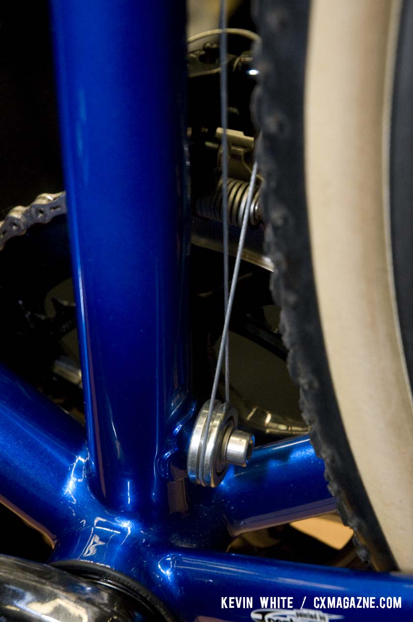 Tim O\'Donnell adds a custom lathed front derailleur cable pulley to his cyclocross builds. © Kevin White