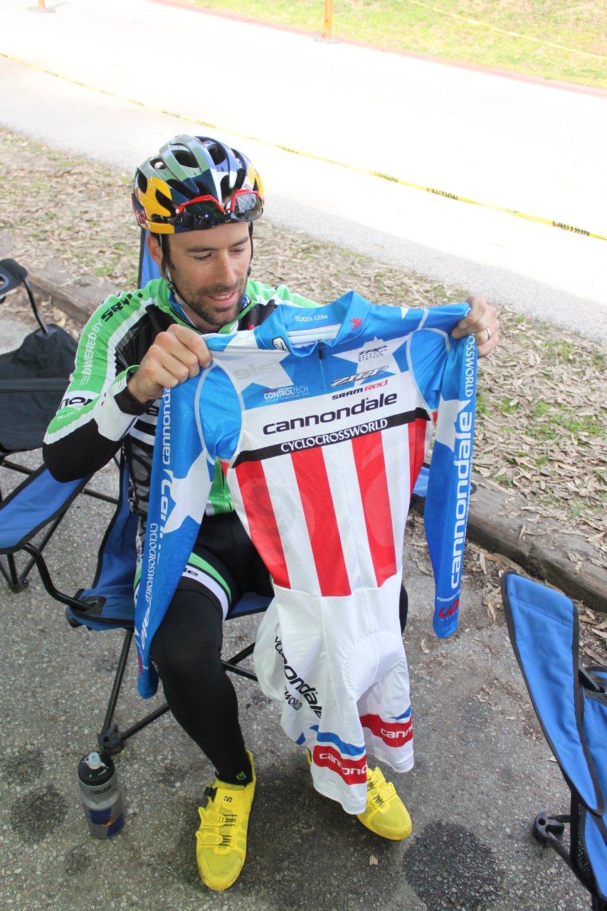 Tim Johnson unveils his new National Championship kit at the Surf City Finale, Aptos High, 2010 ? Cyclocross Magazine