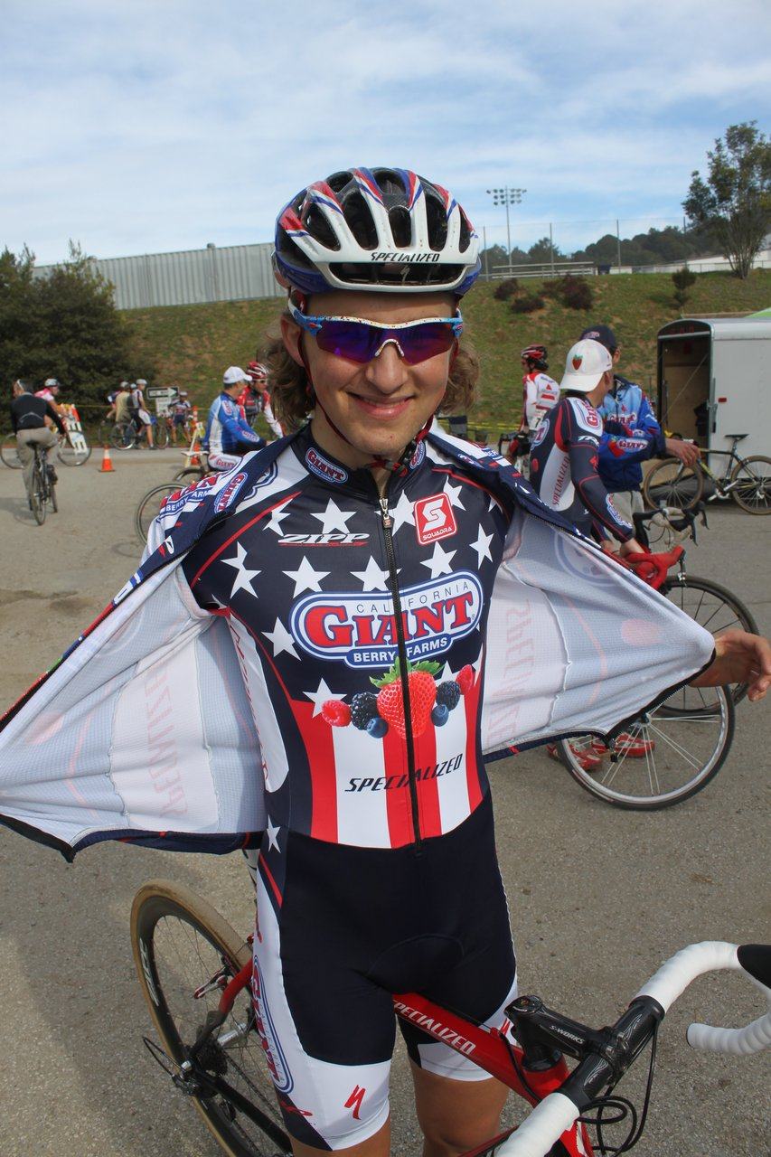 Cal Giant\'s Cody Kaiser shows off his new National Championship kit. Surf City Finale, Aptos High, 2010 ? Cyclocross Magazine