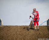 Julie Lockhart (Northeast Bicycle Club) navigating a slippery descent and sporting her WC striped socks.  Â© Brian Nelson