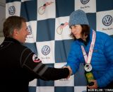 Julie Oneil receiving the silver medal from USAC President Steve Johnson.  Â© Brian Nelson