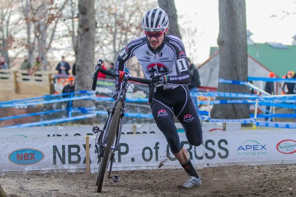 Raphael Gagne (Rocky Mountain Factory Team) about to remount. © Todd Prekaski