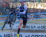 Curtis White (Cannondale p/b Cyclocrossworld) negotiating the barriers. © Todd Prekaski