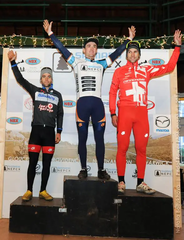 Shimano Elite Series podium (L to R): Justine Lindine, Luke Keough, Christian Heule. ©Natalia Boltukhova | Pedal Power Photography