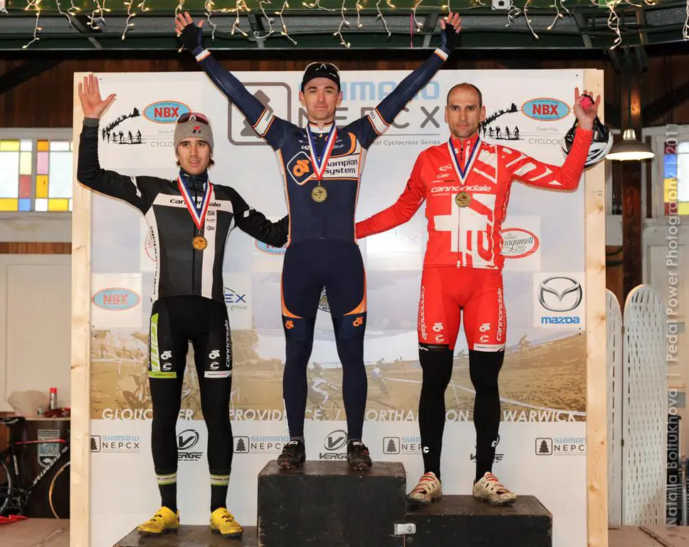 The men\'s podium (L to R) Driscoll, Keough, Heule. © Natalia Boltukhova | Pedal Power Photography