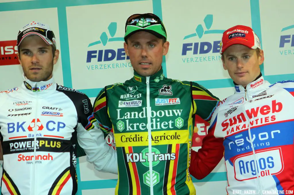 The podium with (from L. to R. ): Niels Albert, Sven Nys and Kevin Pauwels. © Bart Hazen