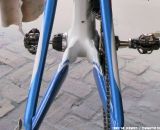 The Colnago Prestige carbon cross bike features narrow profile chainstays and a bridgeless design without a shelf for maximum mud clearance. ©Cyclocross Magazine The Colnago Prestige carbon cross bike features narrow profile chainstays and a bridgeless design without a shelf for maximum mud clearance. ©Cyclocross Magazine
