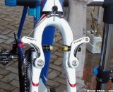 Albert opts for the TRP CR950 SL carbon cantilever brakes, not the newer CR959 model, but with a barrel adjuster and SwissStop Yellow King pads to handle stopping duties. ©Cyclocross Magazine